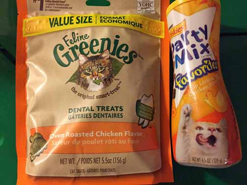 Greenies for TKS and Party Mix Chik-hen for ME